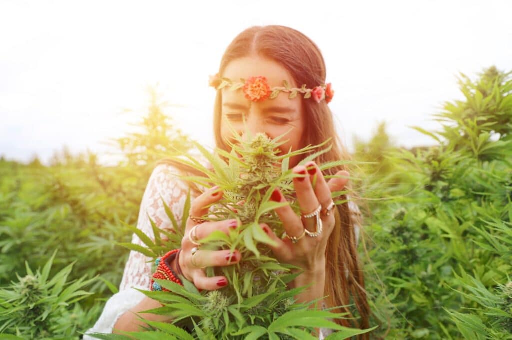 woman smelling weed